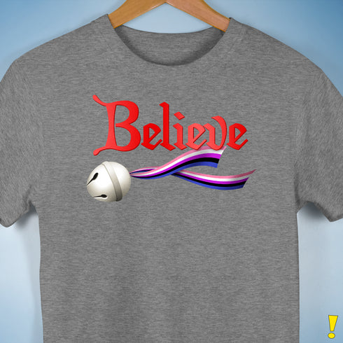 Believe Genderfluid Pride Jingle Bell Premium Unisex T-Shirt - Grey Heather